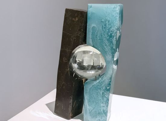 The Embrace, Cast glass, Marble, and Stainless steel, 40x21x13cm, 2024
