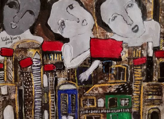 Hilda-Hiary,-Flags,-32x41cm,-Coffee-ink-on-paper,-2019