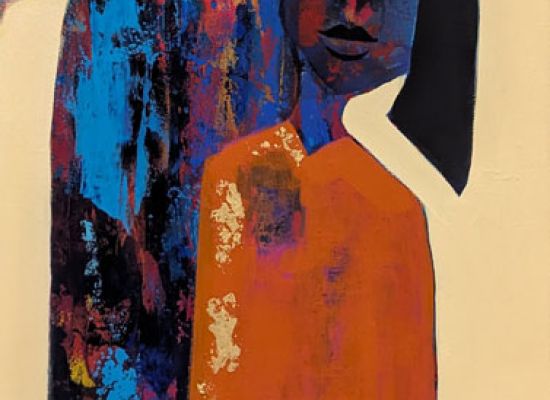 LOONA ALMOATAZ - Untitled- 100 x 40 cm Mixed media on canvas, 2024