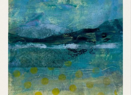 MONA ALMOATAZ - Beyond blue 1, 15 x 15 cm,  Mixed media, 2024