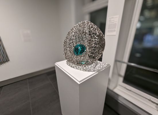 Protection, 43 x 41 x 24 cm, Stainless steel and hand Sculpted glass,, 2022