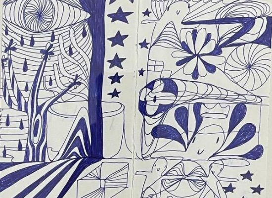 Salman Alnajem-Hades is good (sketch), 14cmx18cm, Ink on paper , 2024