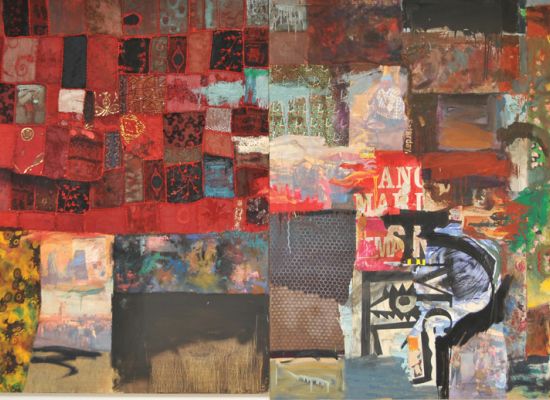 Snake charmers of Jamaa Al Fanaa | 175x34cm | Oil & Collage on Canvas