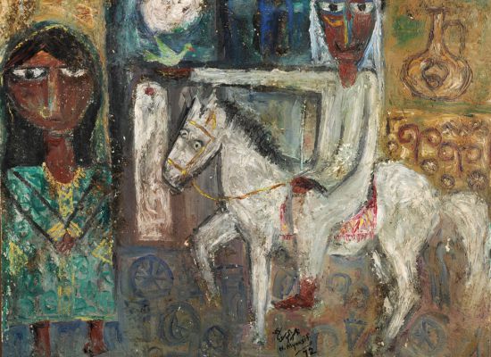 The-Knight.-1972.-Mixed-media-and-acrylic-on-board.-75x94-cm
