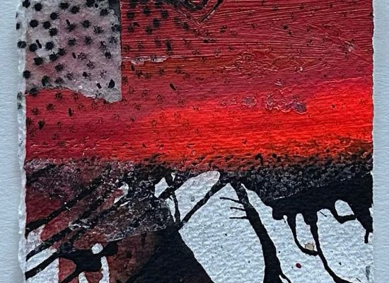 Mona Almoataz - Red waves, 10cmx10cm, Mixed media on paper, 2025