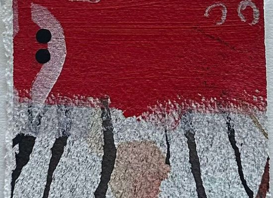 Mona Almoataz - Red waves, 10cmx10cm, Mixed media on paper, 2025