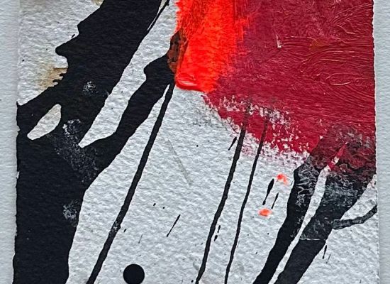 Mona Almoataz - Red waves, 10cmx10cm, Mixed media on paper, 2025
