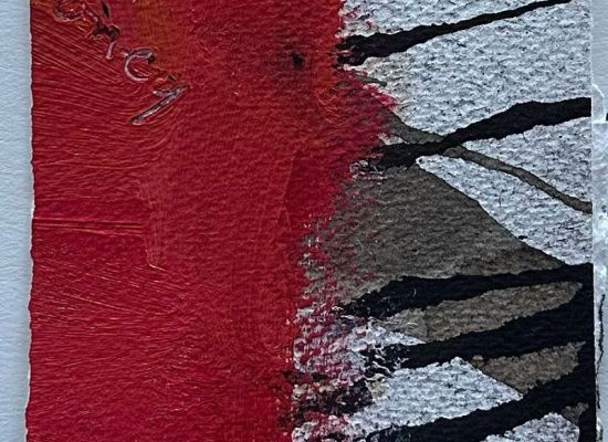 Mona Almoataz - Red waves, 10cmx10cm, Mixed media on paper, 2025